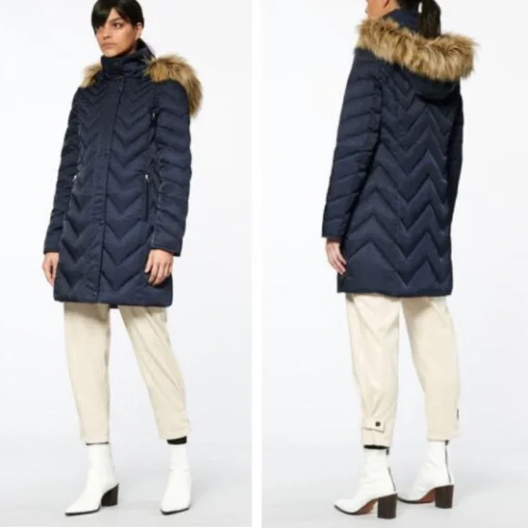 MARC NEW YORK Roxbury Matte Satin Puffer Coat Navy XS NWT - Picture 2 of 15